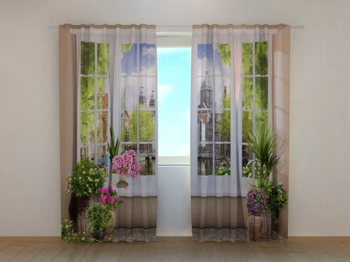 Tende finestra con fiori - -,